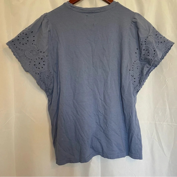 GAP Women’s Blue Periwinkle Shirt Laced Ruffly Sleeves Size Medium - Picture 8 of 10